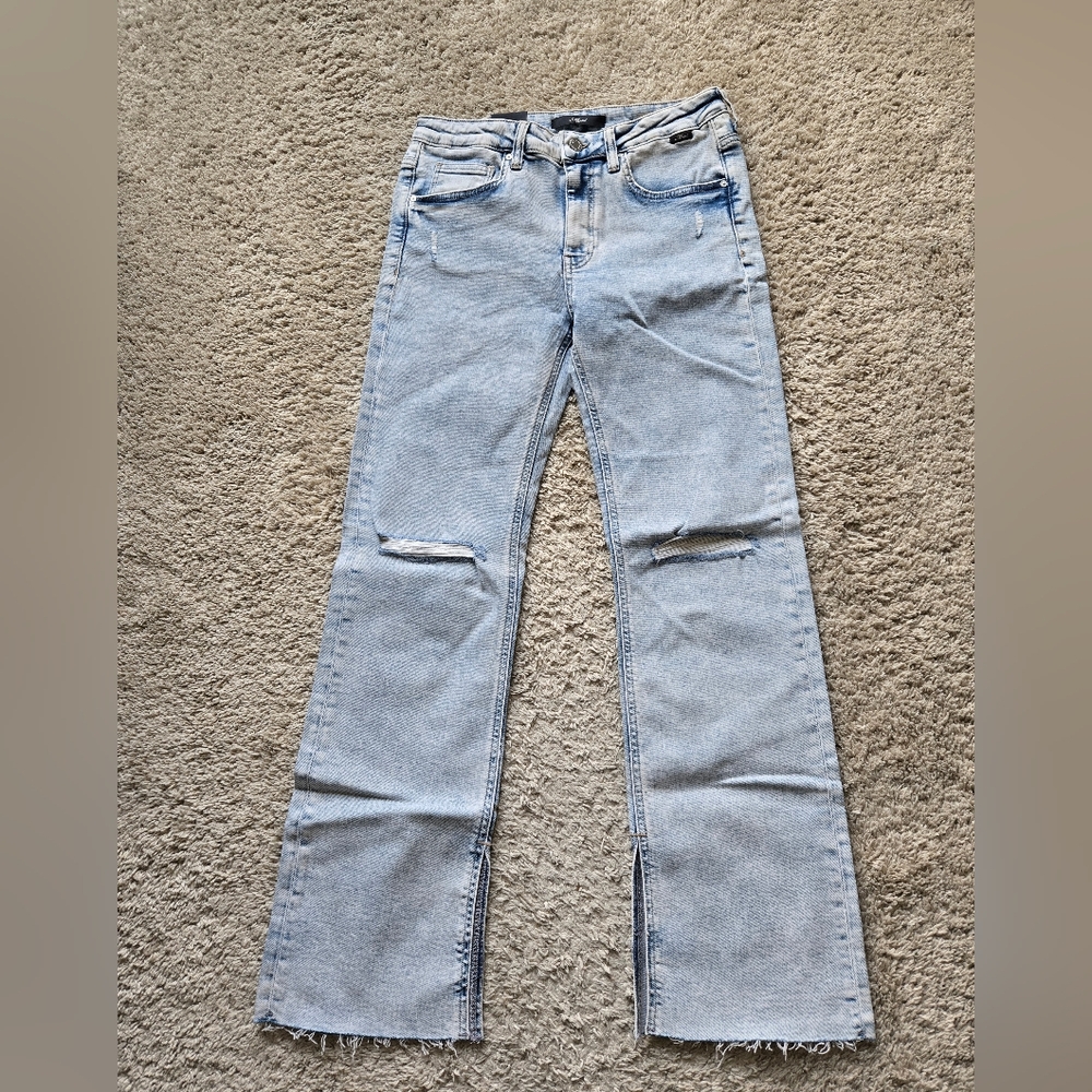 Mavi Maria Slit High Rise Flare Jeans Womens 29 Blue Distressed